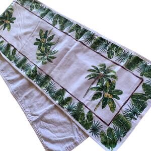 White Cotton Green Palm Tree Tropical Table Runner 66 Inches Long